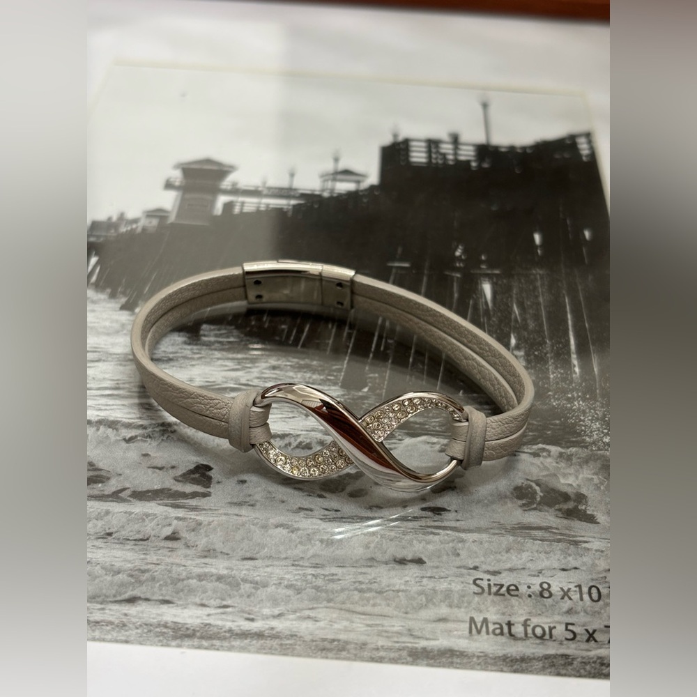 Swarovski Infinity Bracelet Silver with Leather Band
